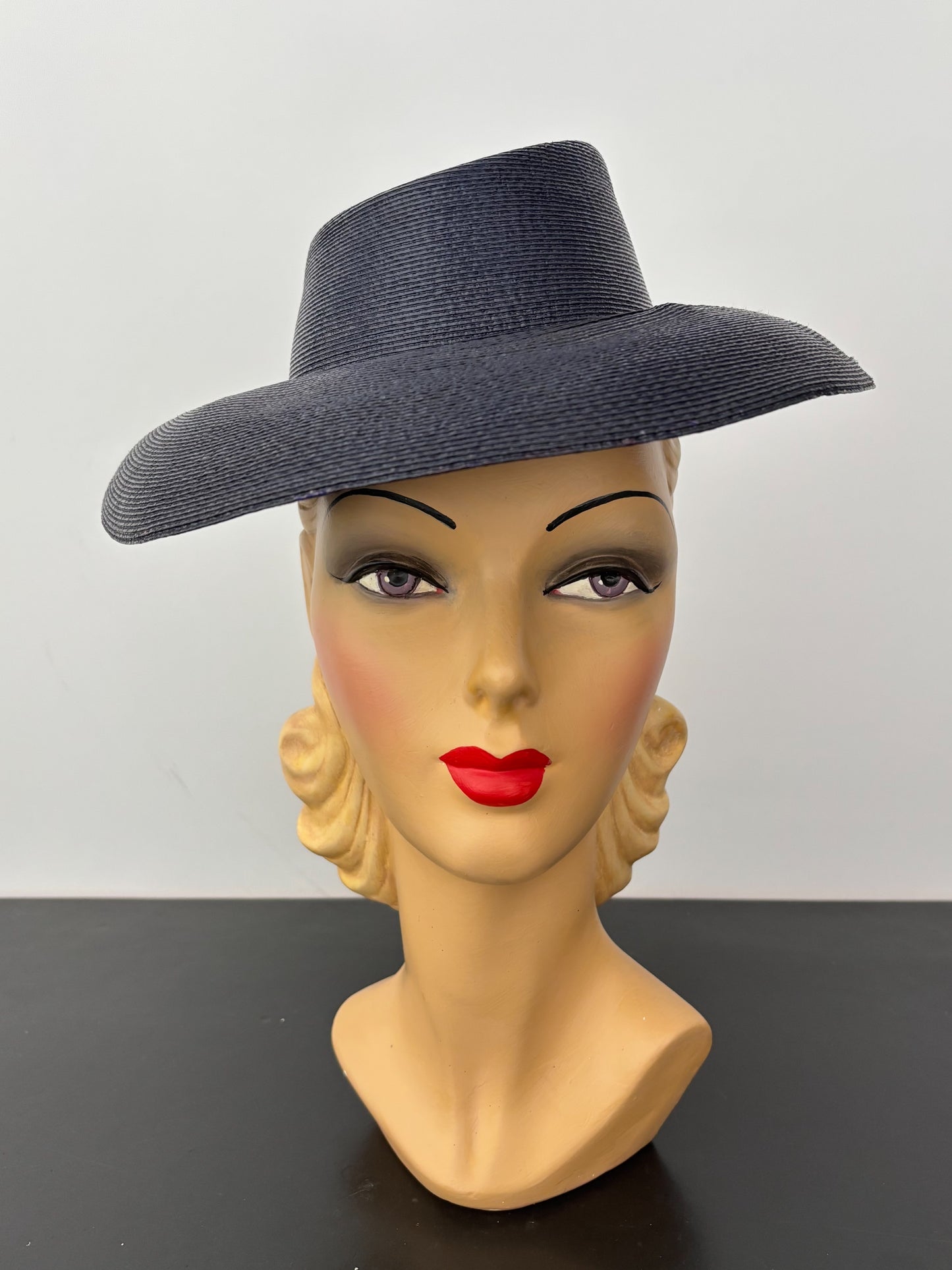 Deadstock 1940s/50s Navy Blue Hard Straw Hat