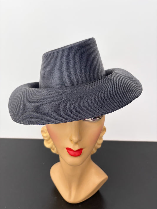 Deadstock 1940s/50s Navy Blue Hard Straw Hat