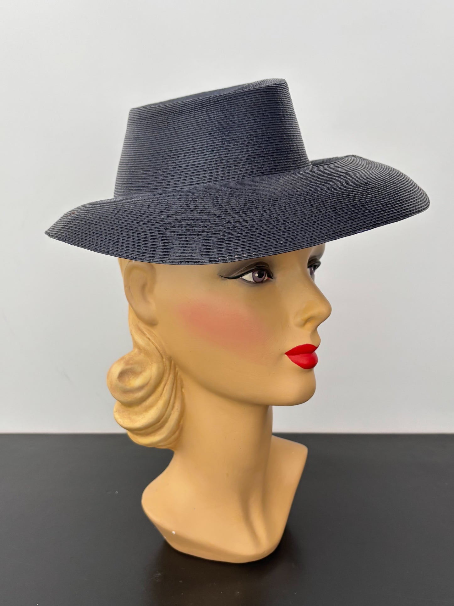 Deadstock 1940s/50s Navy Blue Hard Straw Hat