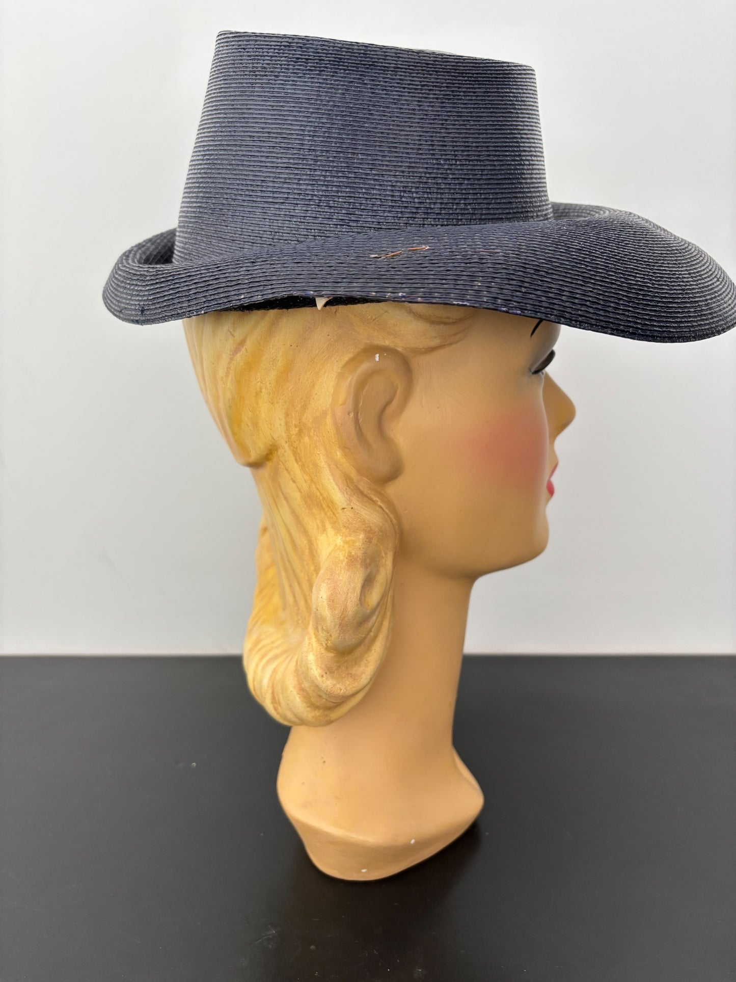 Deadstock 1940s/50s Navy Blue Hard Straw Hat