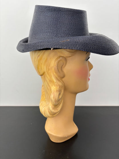 Deadstock 1940s/50s Navy Blue Hard Straw Hat