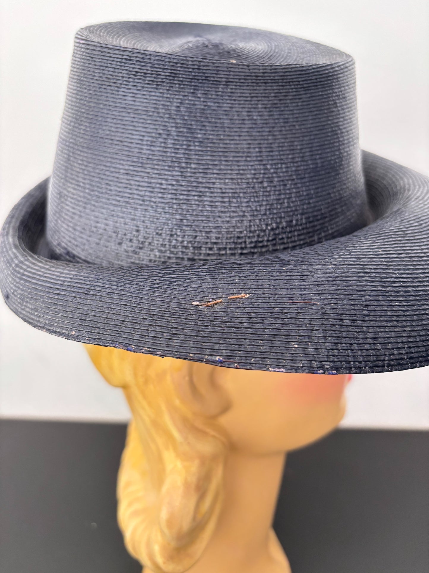 Deadstock 1940s/50s Navy Blue Hard Straw Hat