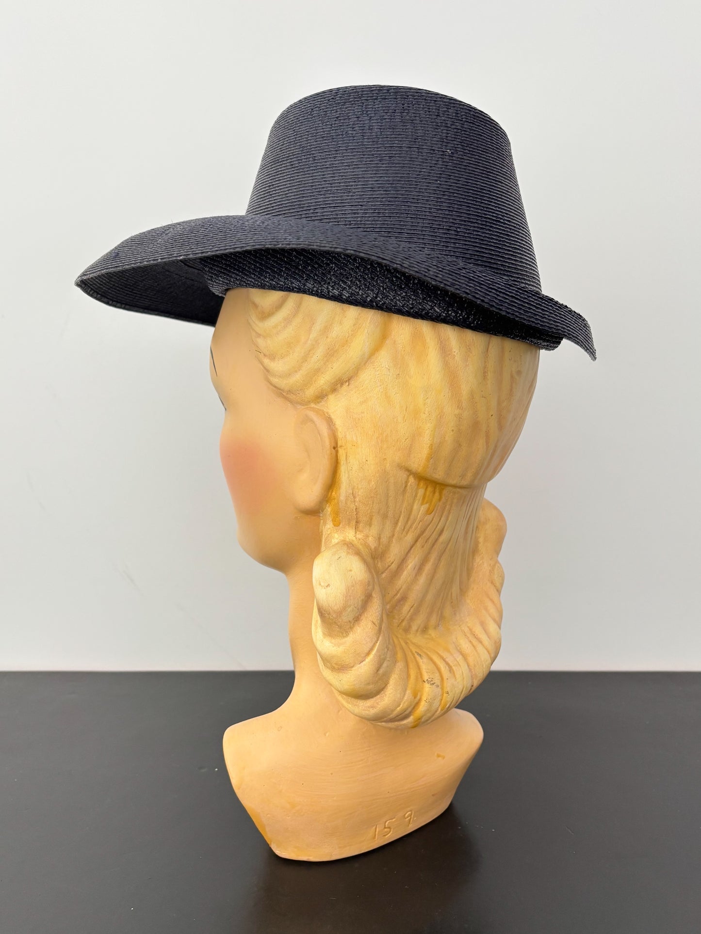 Deadstock 1940s/50s Navy Blue Hard Straw Hat