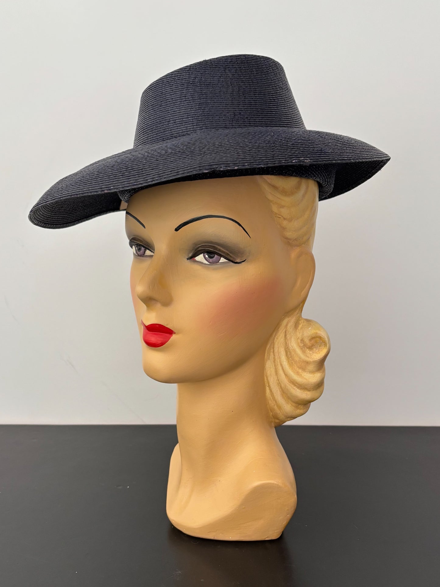 Deadstock 1940s/50s Navy Blue Hard Straw Hat