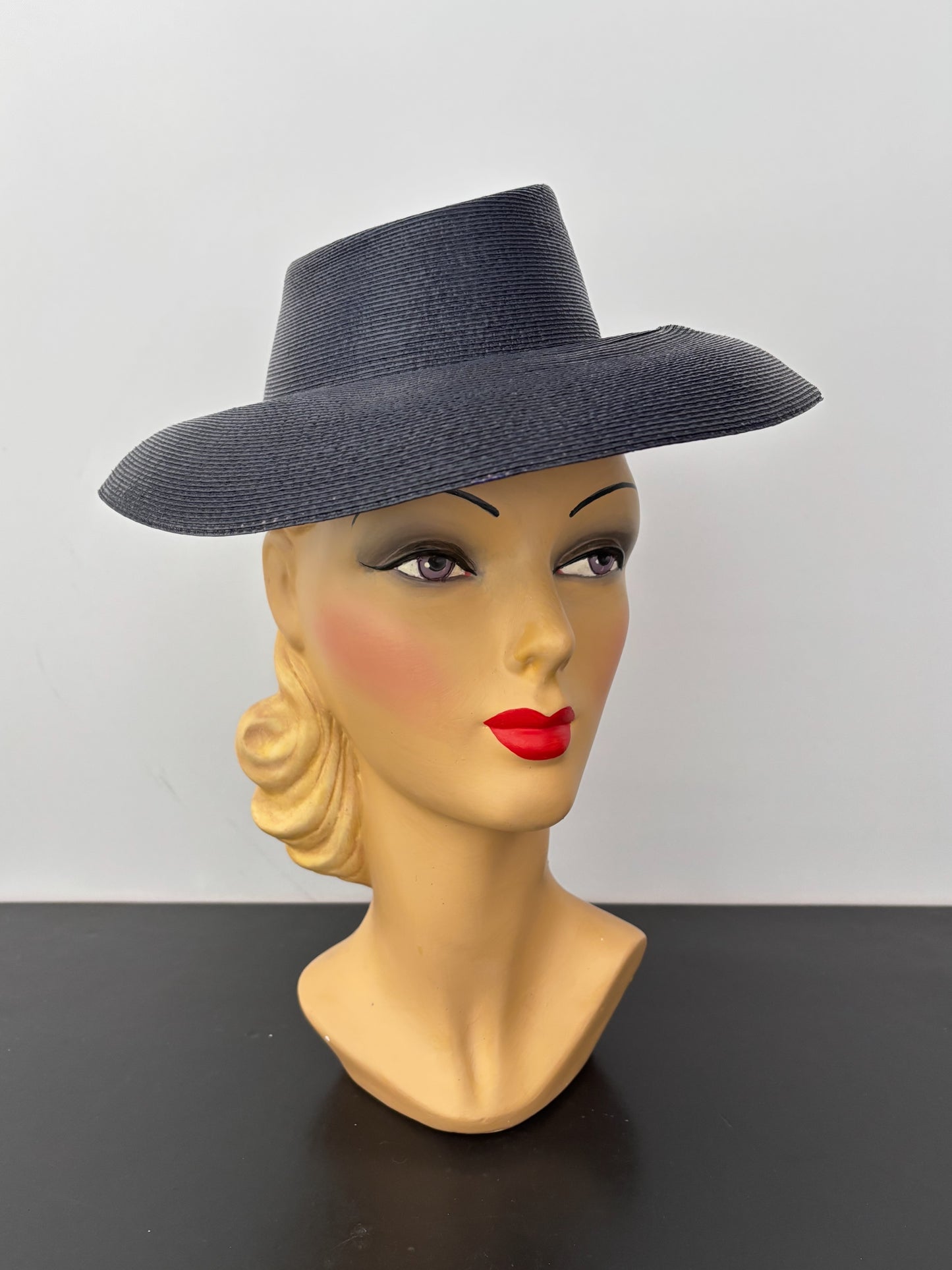 Deadstock 1940s/50s Navy Blue Hard Straw Hat