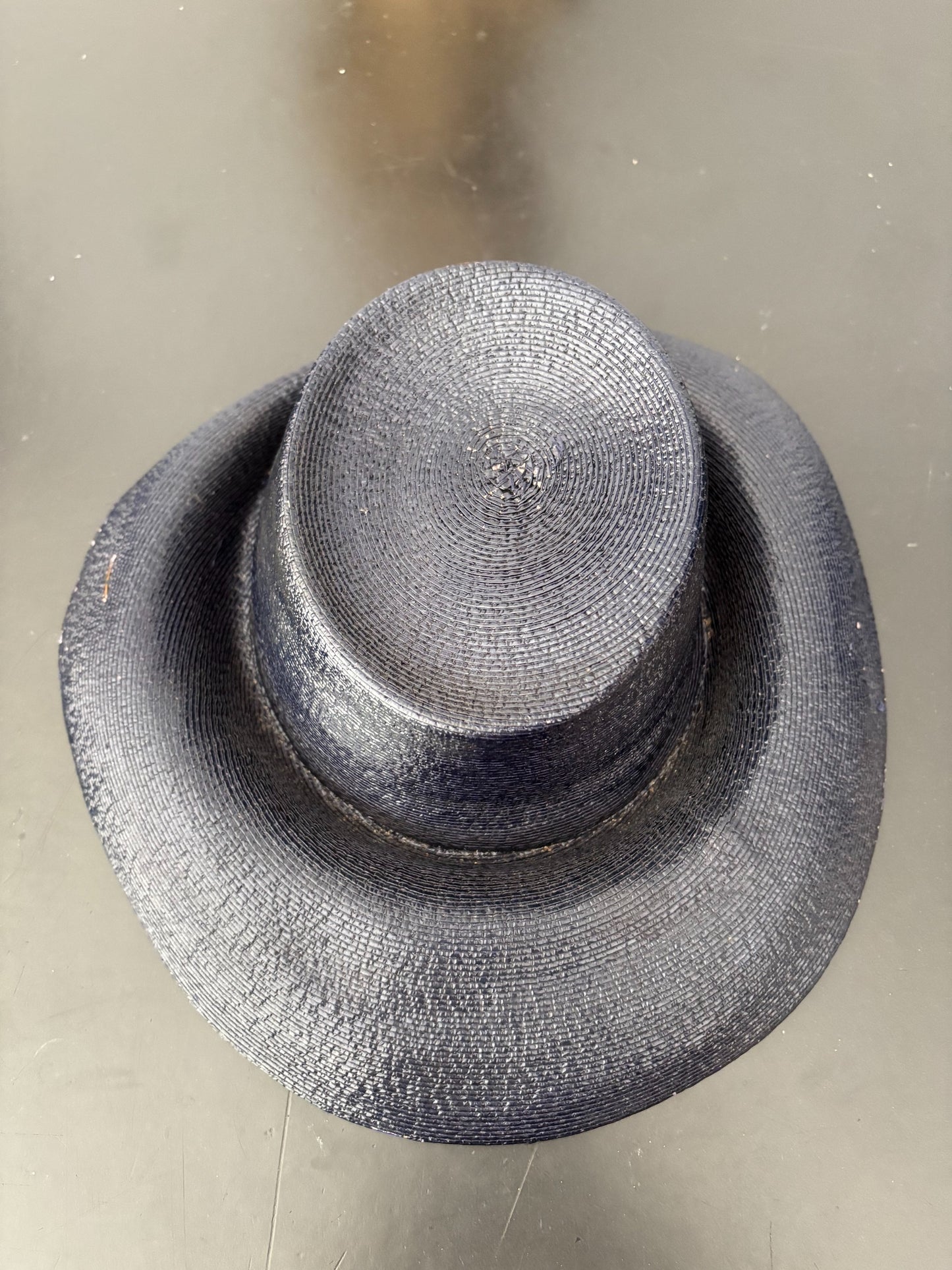 Deadstock 1940s/50s Navy Blue Hard Straw Hat