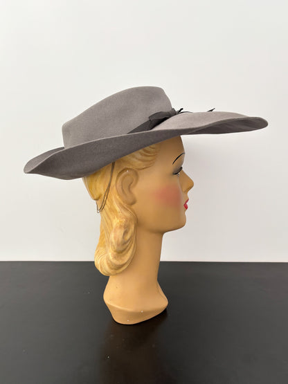 1940s/50s Valensy Grey Wide Brim Felt Picture Hat