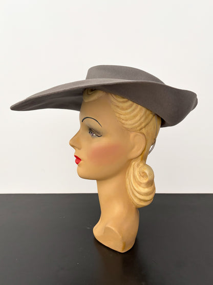 1940s/50s Valensy Grey Wide Brim Felt Picture Hat