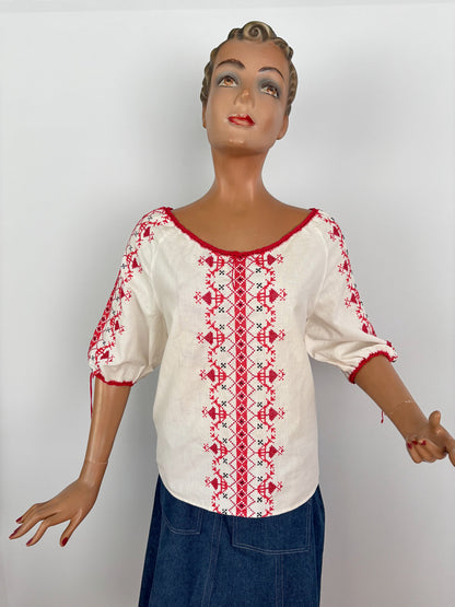 L/XL | 1950s Romanian Embroidered Blouse