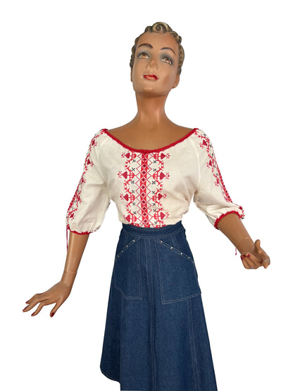 L/XL | 1950s Romanian Embroidered Blouse