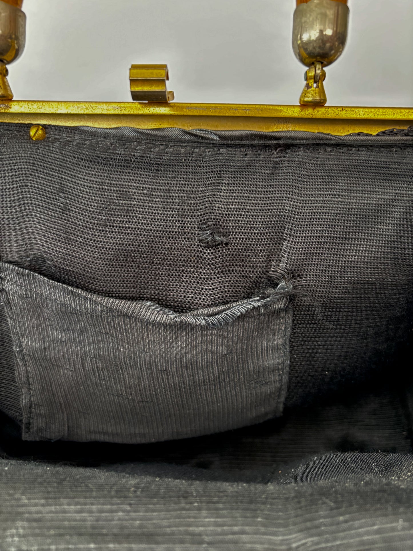 1950s/60s Black Macrame Bamboo Handle Bag