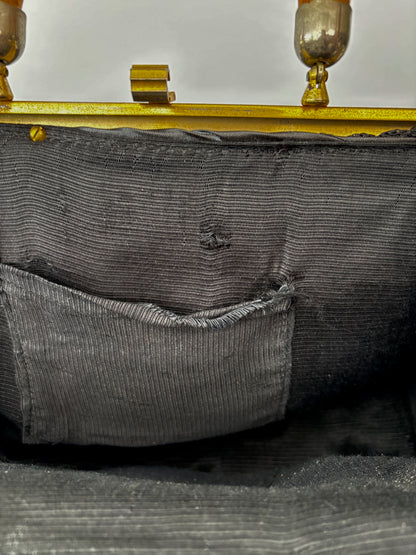 1950s/60s Black Macrame Bamboo Handle Bag