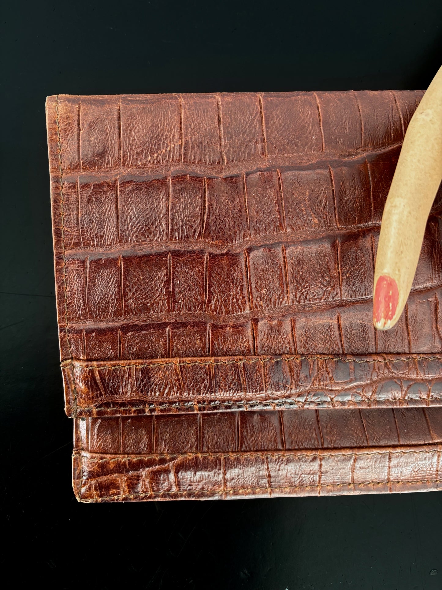 1940s/50s Brown Croc Embossed Leather Envelope Clutch
