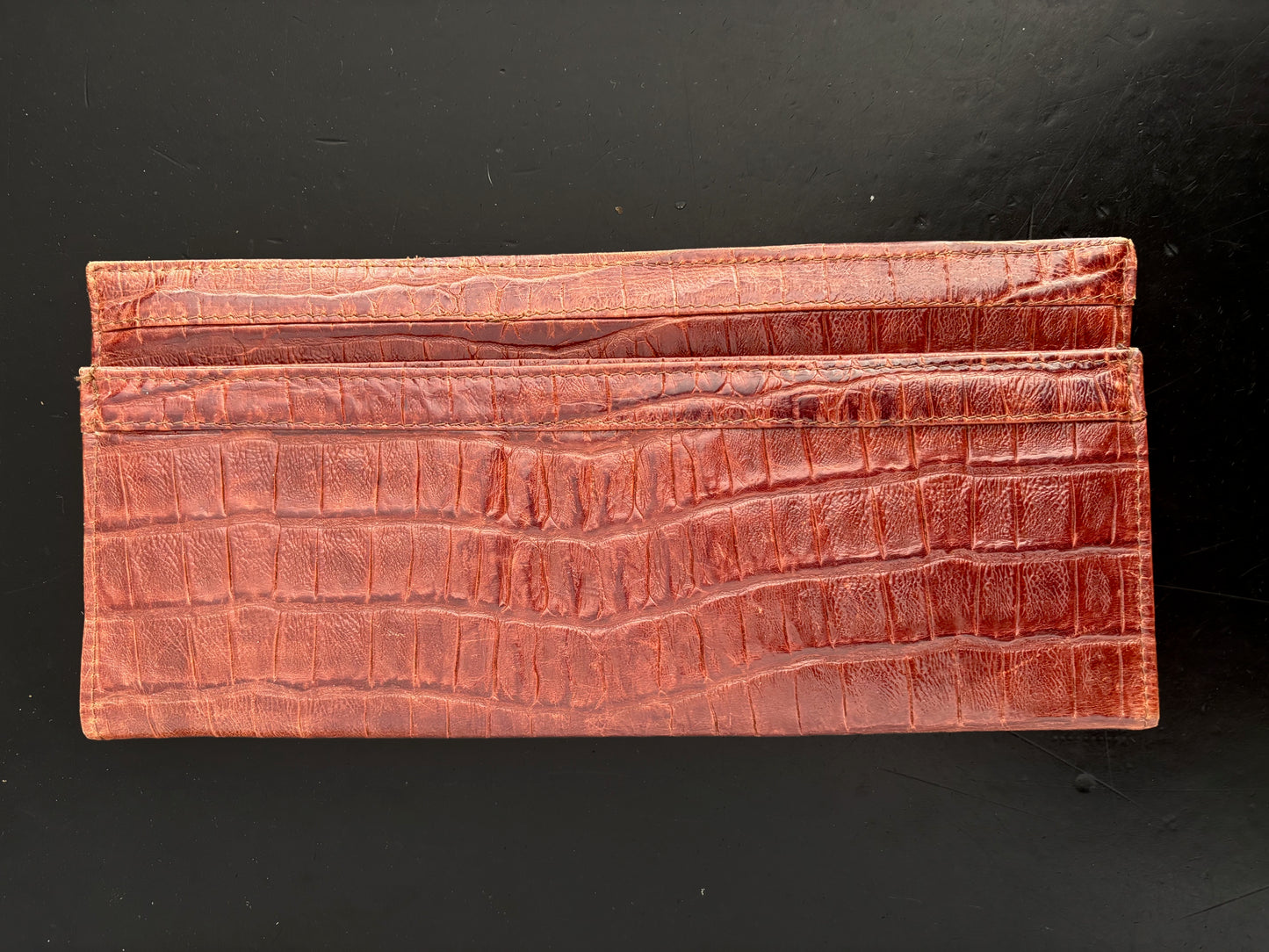 1940s/50s Brown Croc Embossed Leather Envelope Clutch