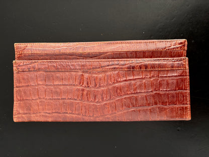 1940s/50s Brown Croc Embossed Leather Envelope Clutch