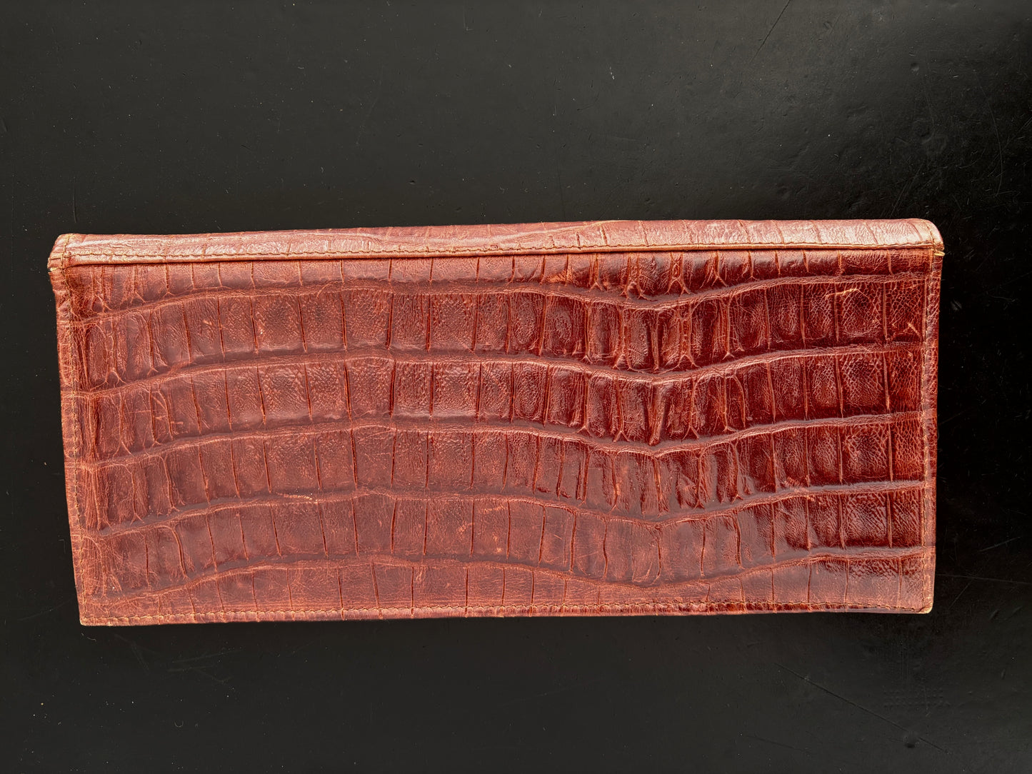 1940s/50s Brown Croc Embossed Leather Envelope Clutch
