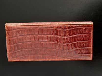 1940s/50s Brown Croc Embossed Leather Envelope Clutch