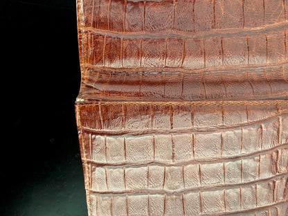 1940s/50s Brown Croc Embossed Leather Envelope Clutch