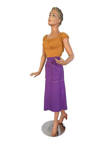 XS/S | 1950s Queen Casuals Purple Cotton Skirt With Pockets