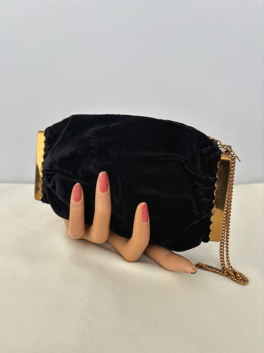 1950s/60s Waldes Black Velvet Cocktail Bag