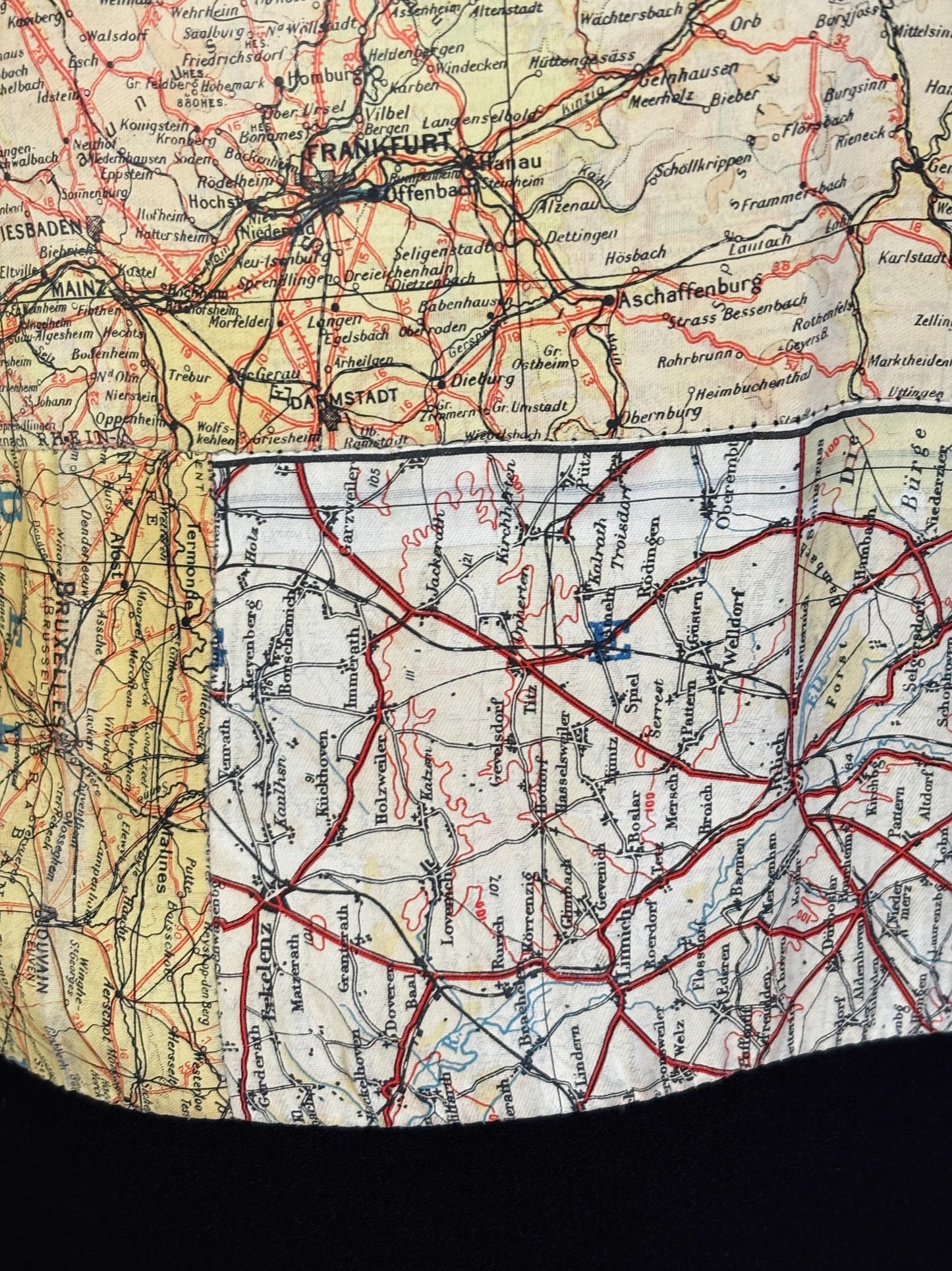 1940s Style Black Crepe Dress with Original WWII Escape Map Fabric | Small