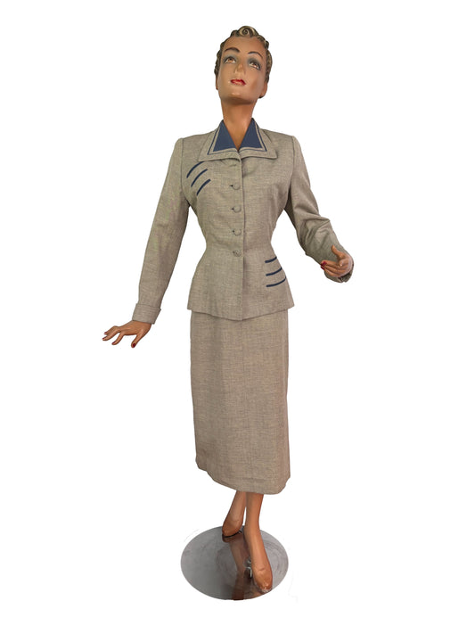 1940s Lilli Ann Speckled Grey Gabardine Wool Suit | XS/S