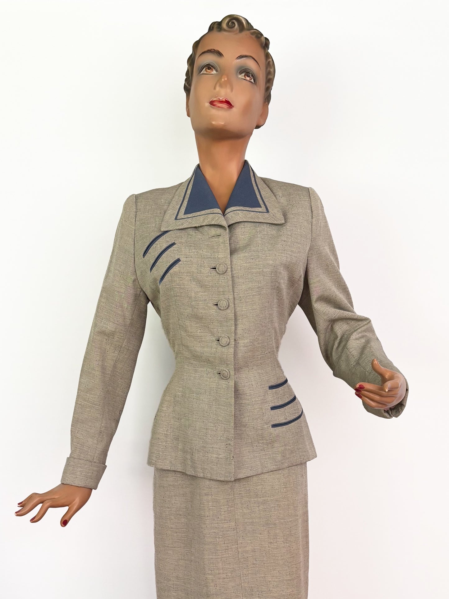 1940s Lilli Ann Speckled Grey Gabardine Wool Suit | XS/S