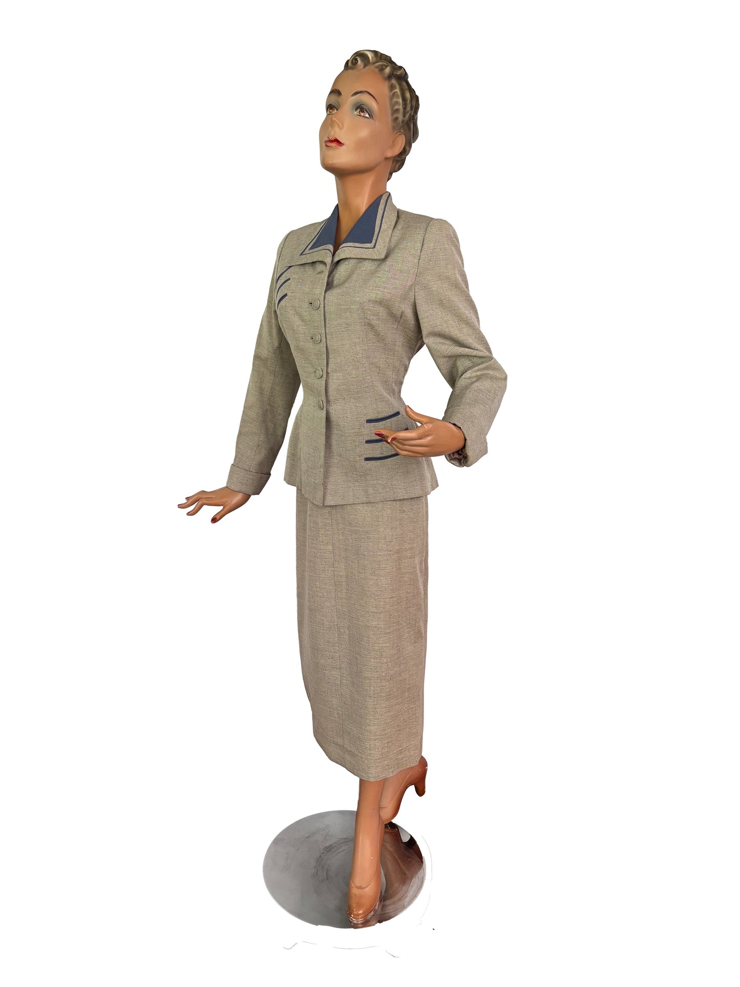 1940s Lilli Ann Speckled Grey Gabardine Wool Suit | XS/S