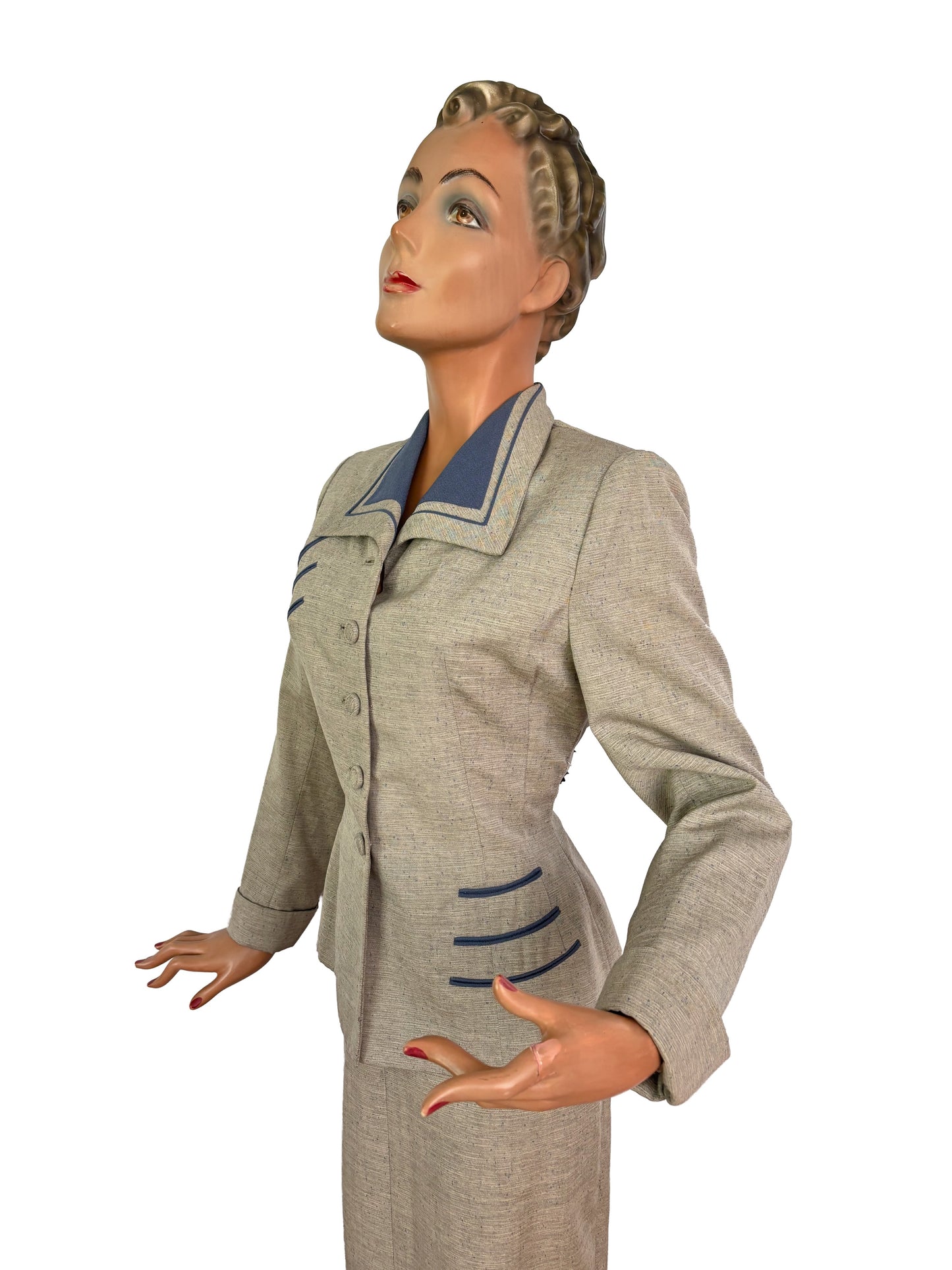 1940s Lilli Ann Speckled Grey Gabardine Wool Suit | XS/S