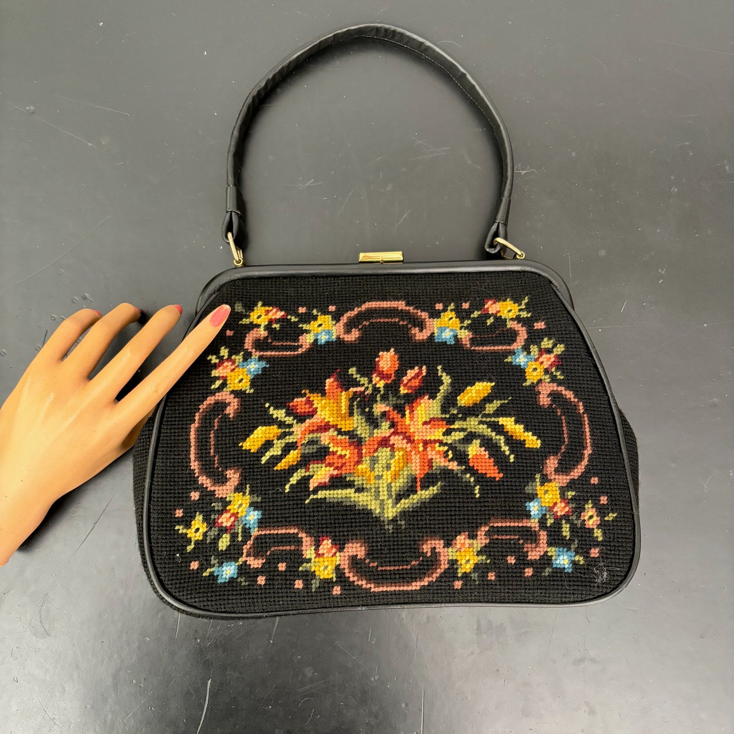1950s/60s Floral Needlepoint Handbag