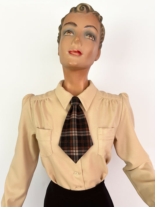 1930s/1940s Style Necktie - Plaid and Embroidered