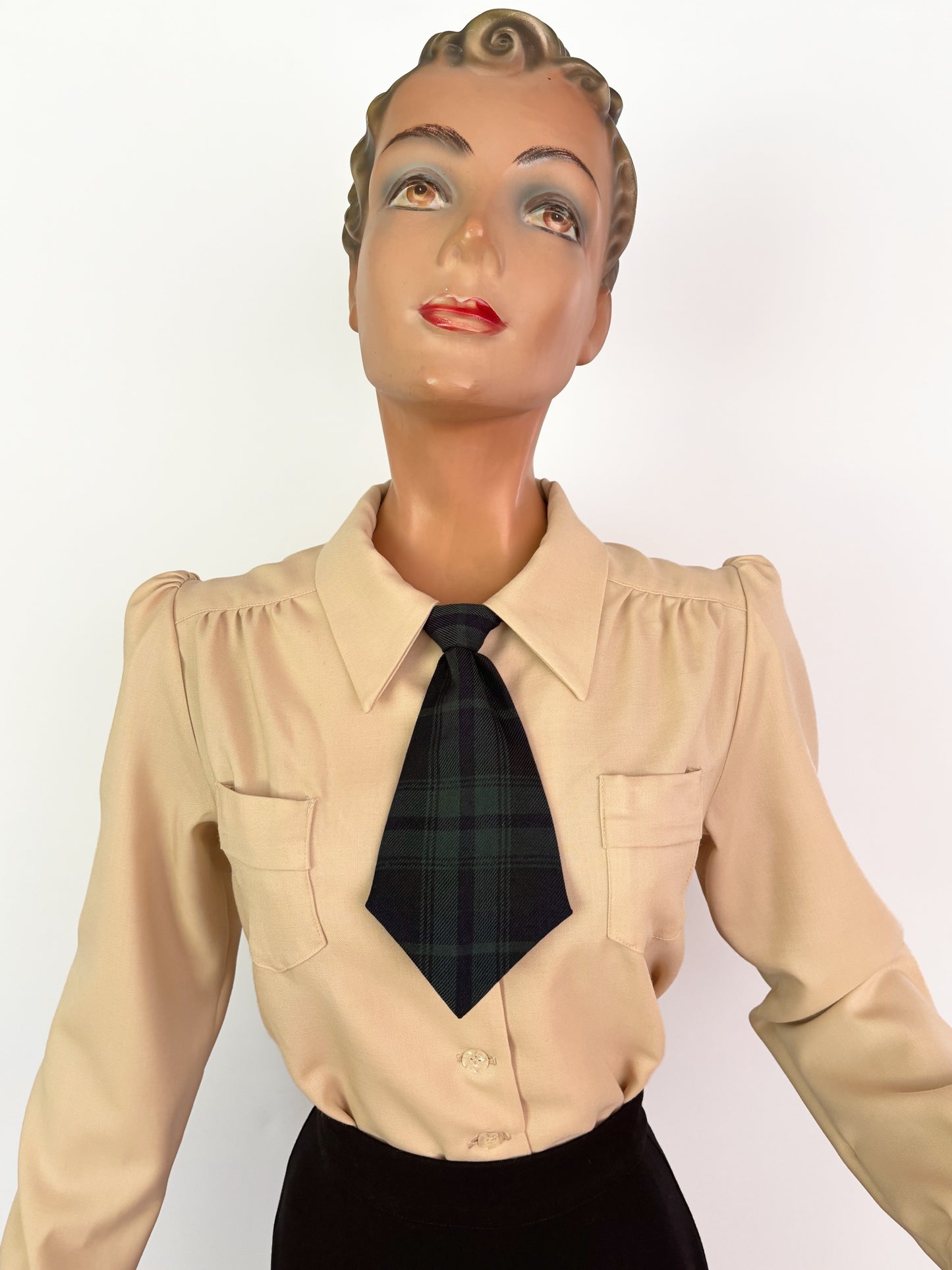 1930s/1940s Style Necktie - Plaid and Embroidered