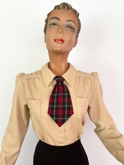 1930s/1940s Style Necktie - Plaid and Embroidered