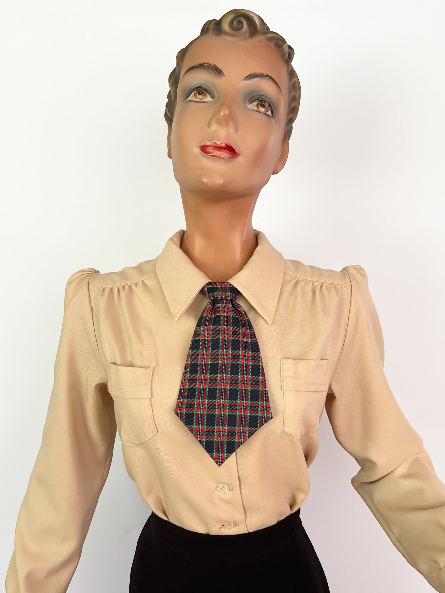 1930s/1940s Style Necktie - Plaid and Embroidered