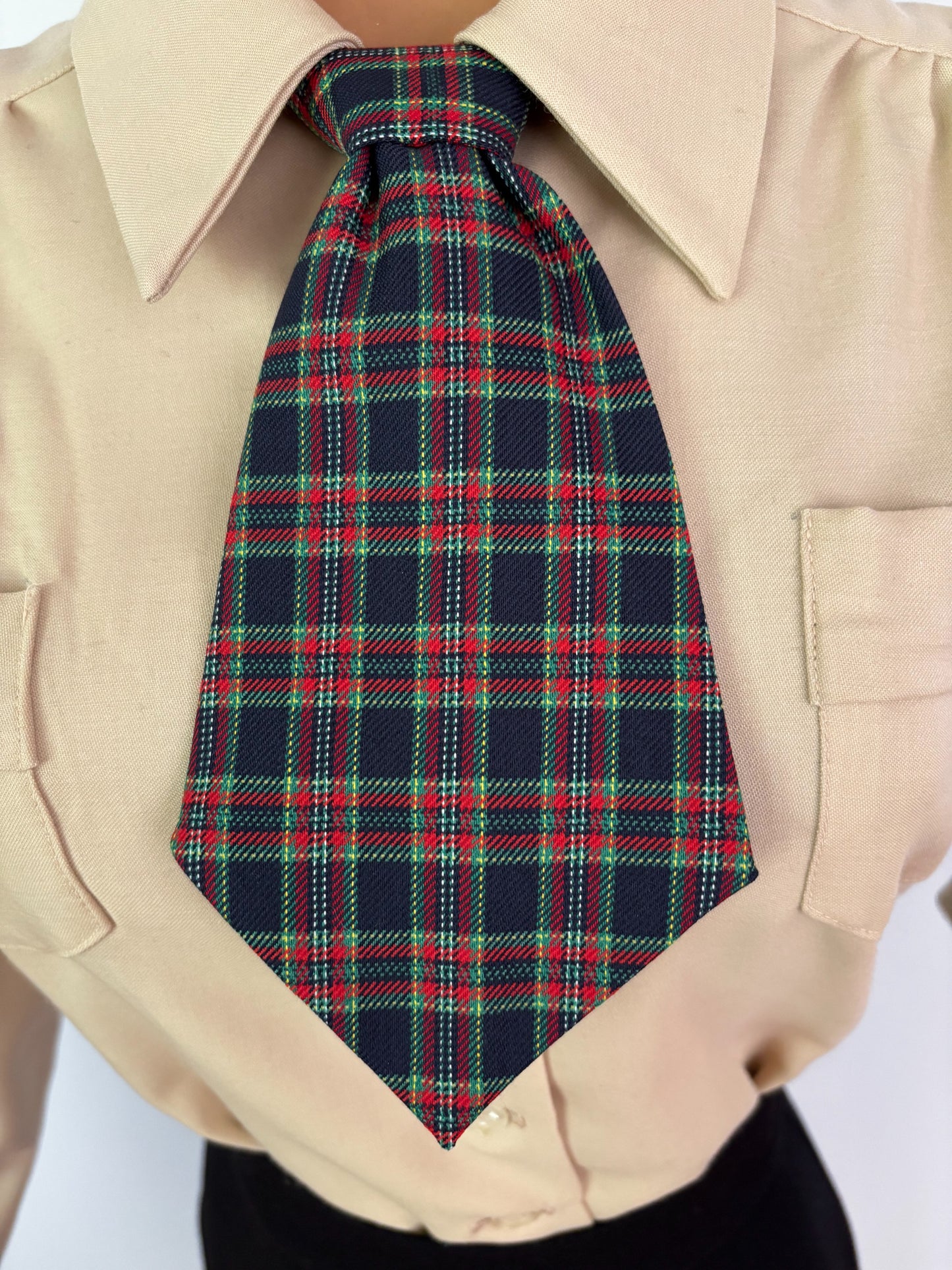 1930s/1940s Style Necktie - Plaid and Embroidered