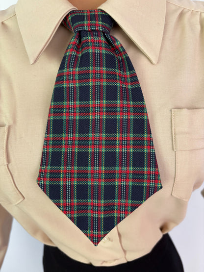 1930s/1940s Style Necktie - Plaid and Embroidered