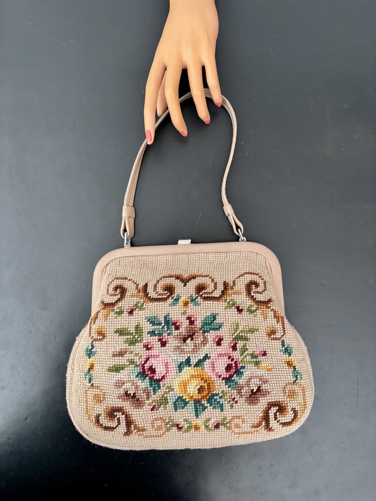 1950s/60s Floral Needlepoint Handbag