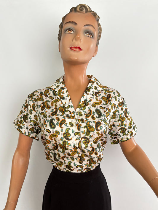 1960s Tricel Paisley Print Blouse Deadstock | L/XL