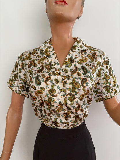 1960s Tricel Paisley Print Blouse Deadstock | L/XL