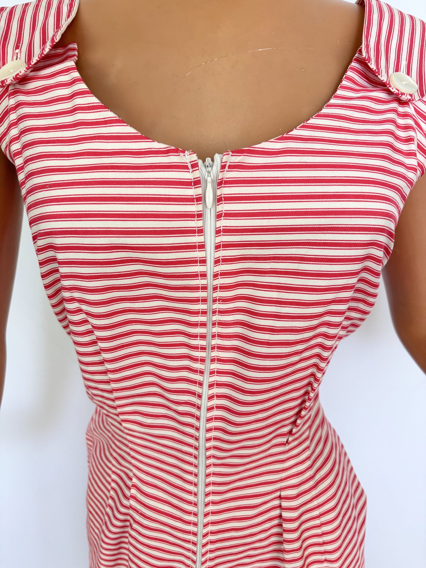S | 1960s Pamina Mann Red And White Striped Cotton Playsuit