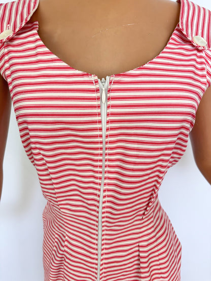 S | 1960s Pamina Mann Red And White Striped Cotton Playsuit