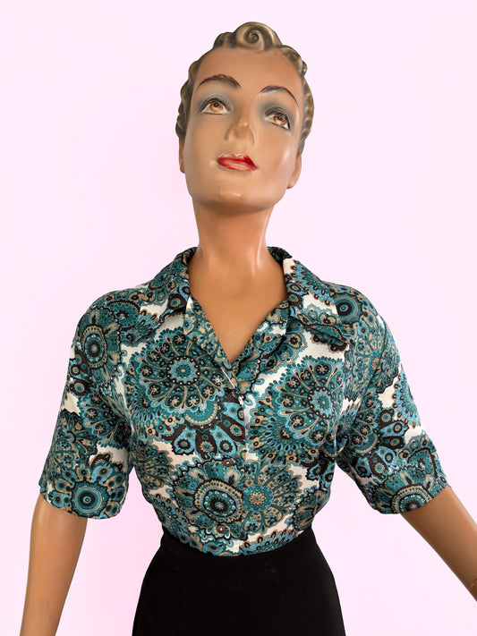 1960s Psychedelic Print Viscose Blouse | 4XL