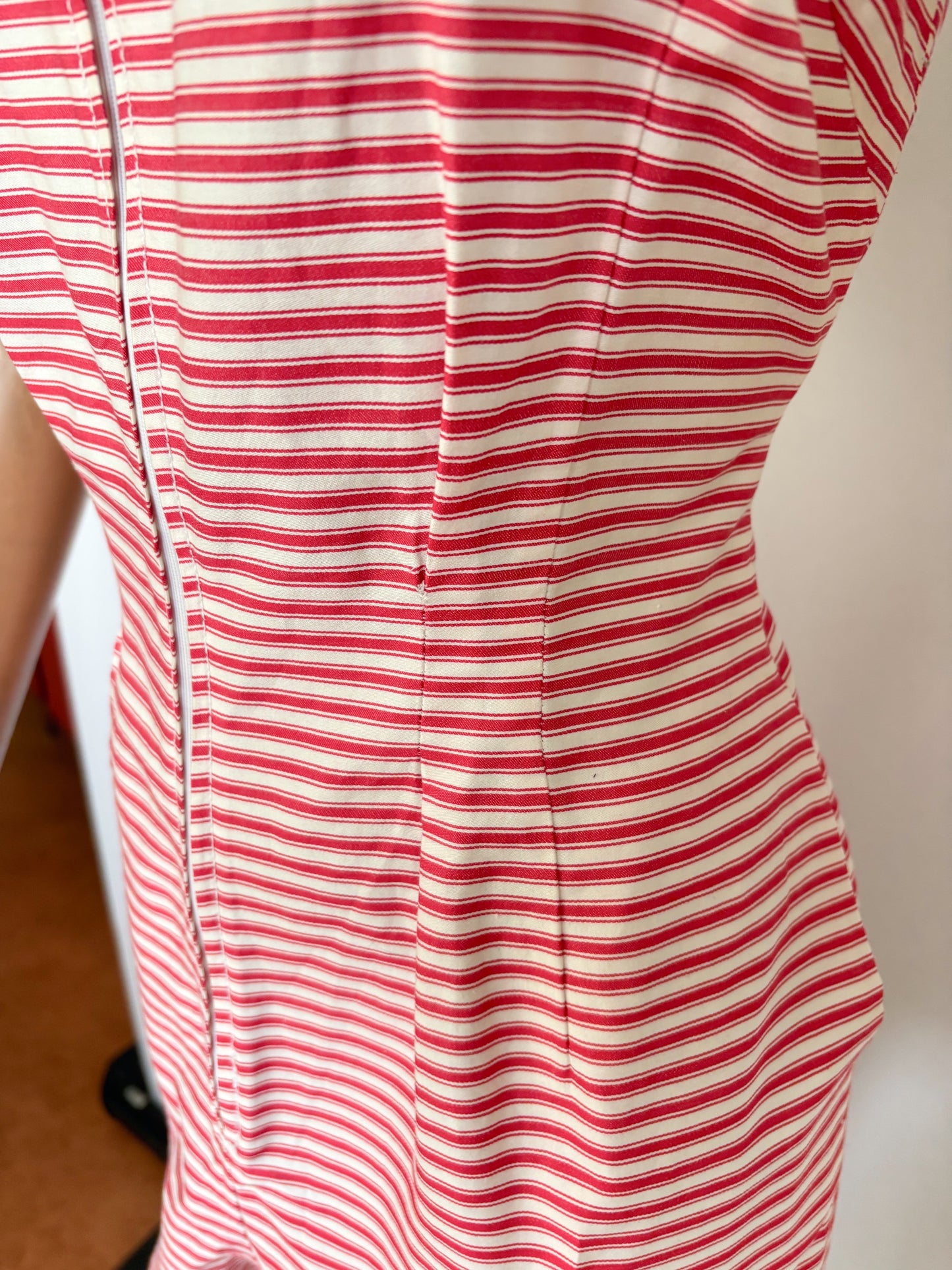 S | 1960s Pamina Mann Red And White Striped Cotton Playsuit