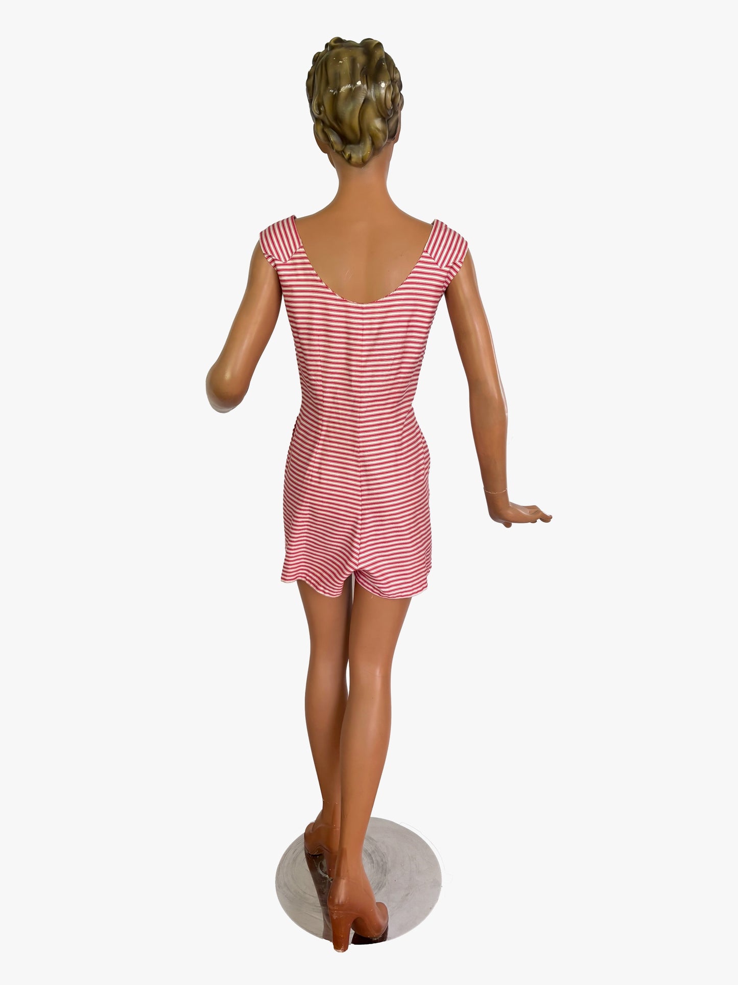 S | 1960s Pamina Mann Red And White Striped Cotton Playsuit