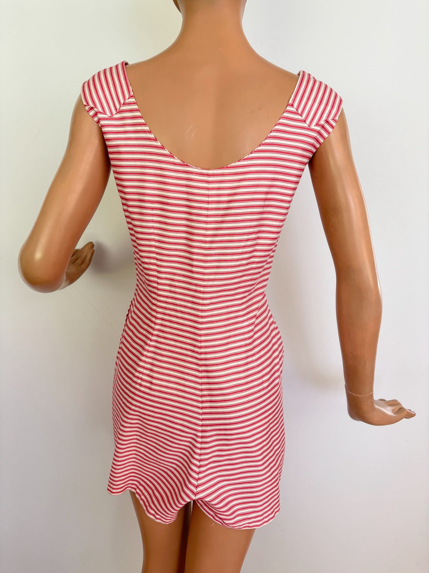 S | 1960s Pamina Mann Red And White Striped Cotton Playsuit