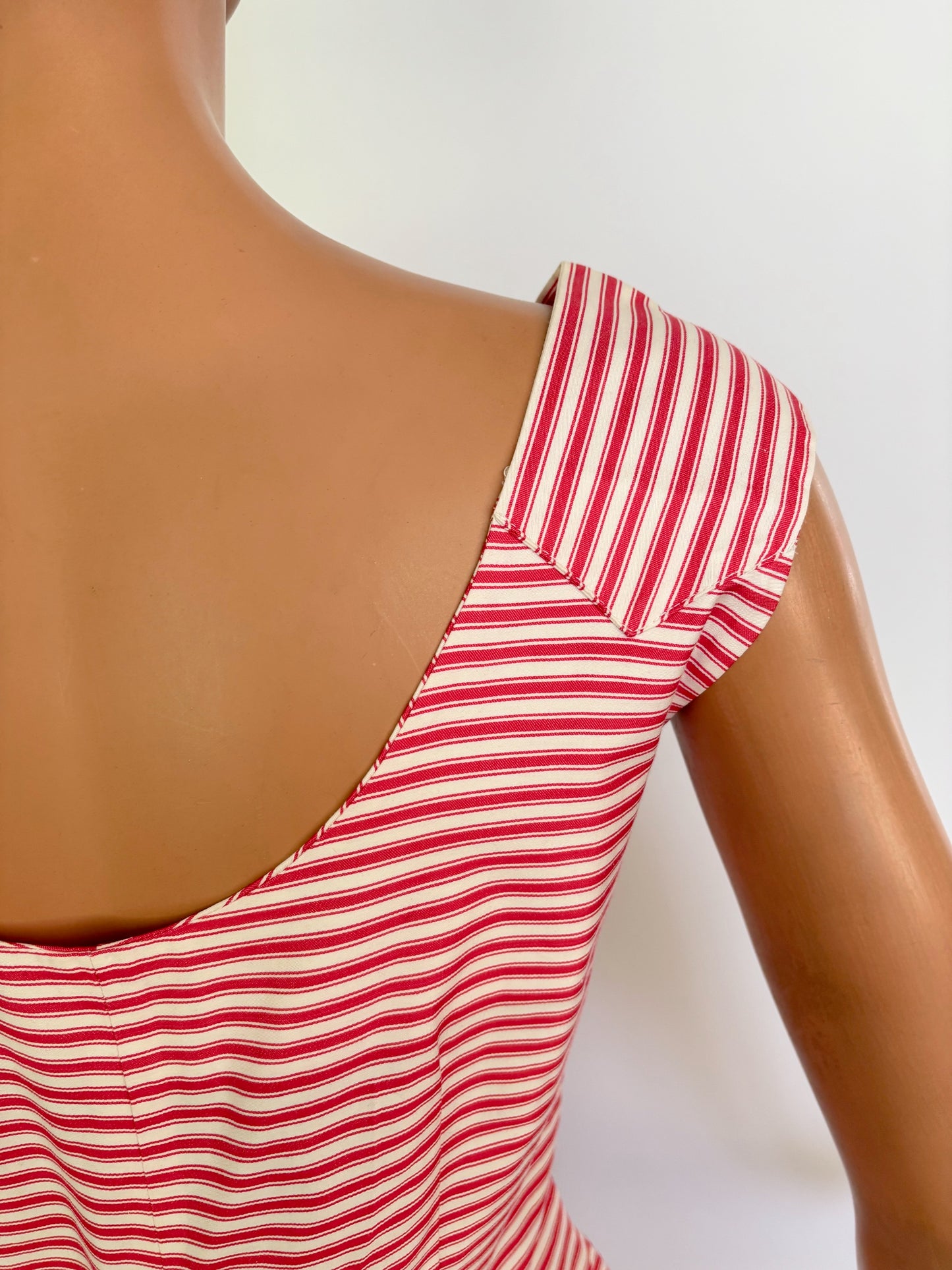 S | 1960s Pamina Mann Red And White Striped Cotton Playsuit