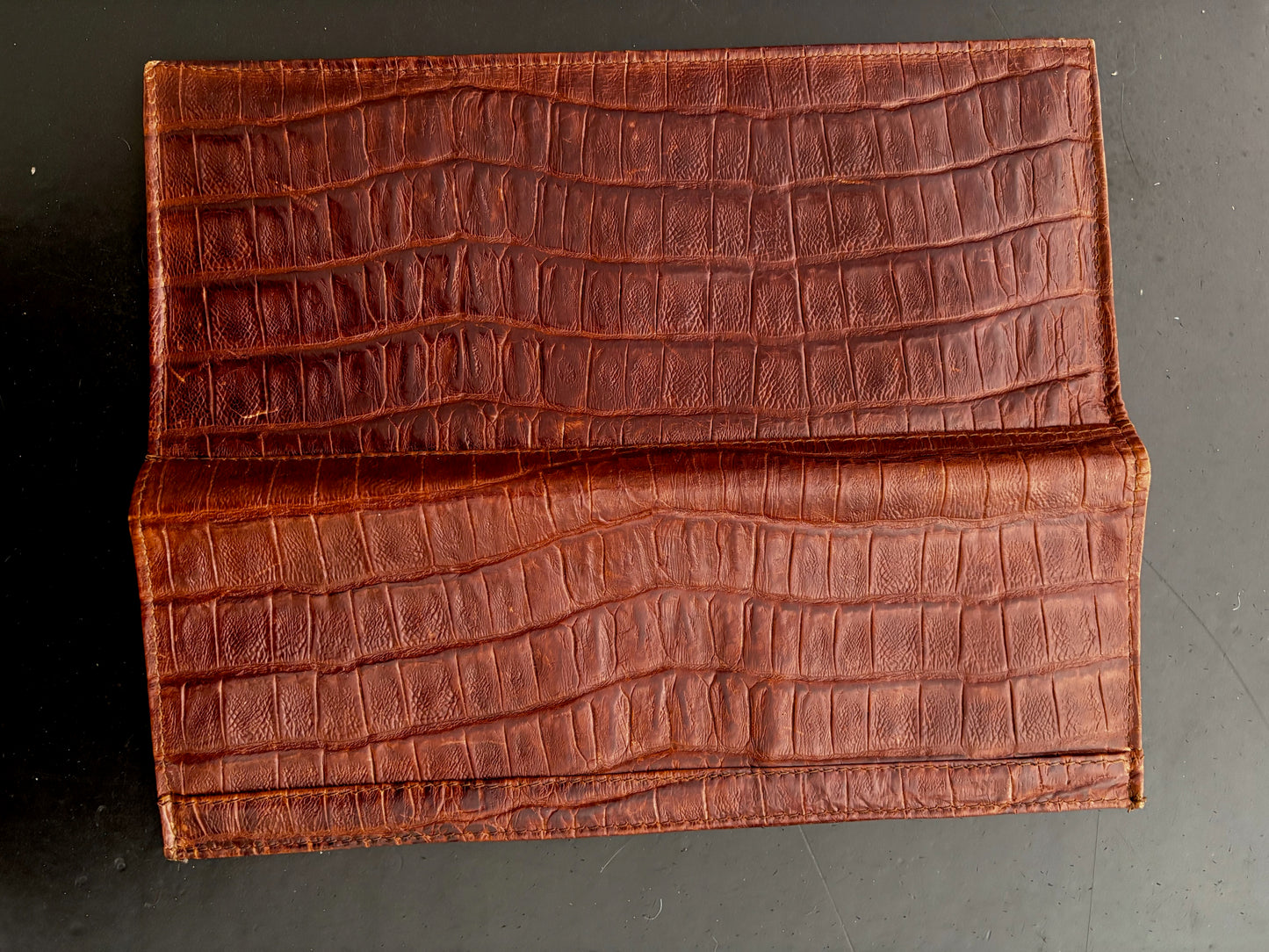 1940s/50s Brown Croc Embossed Leather Envelope Clutch