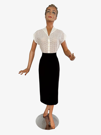 1940s/50s Off-White Cotton Lace Blouse | M