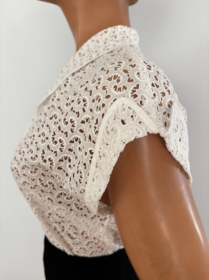 1940s/50s Off-White Cotton Lace Blouse | M