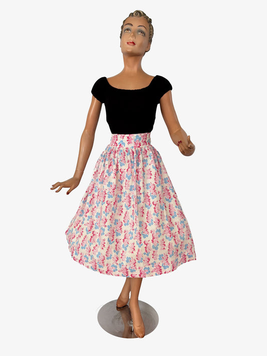 1950s Linen Cotton Skirt | L